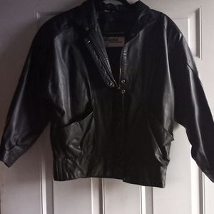 Used women black leather coat